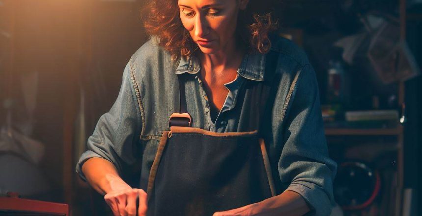 An image of a woman totally engaged in a woodworking project.